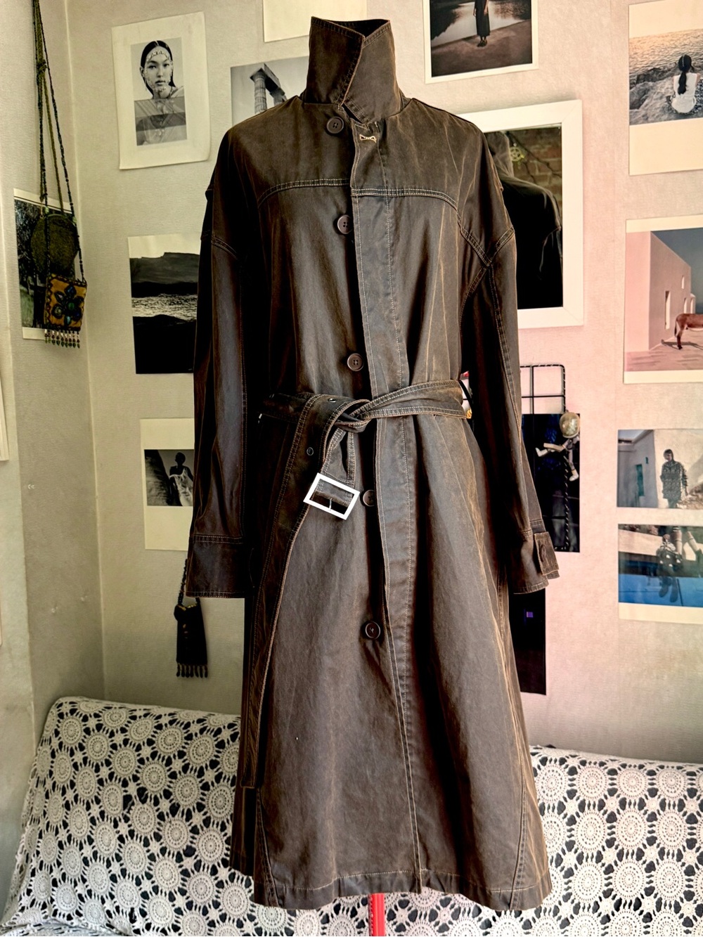 ZARA Man Shanghai Edition Washed Effect Waxed Finish Trench Coat